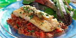 White Fish with Roasted Garlic & Lentil Mash