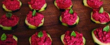 Beet & Basil Pesto on Cucumber Rounds