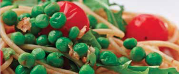 Spicy Pasta with Arugula, Peas and Tomatoes