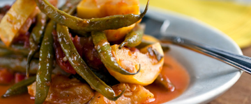 Greek Stewed Green Beans, Yellow Squash & Tomatoes