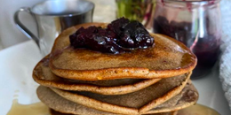 Blender Buckwheat Pancakes w/ Cherry Compote