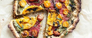 Cashew, Herb, Tomato Pizza with Almond Flour Crust