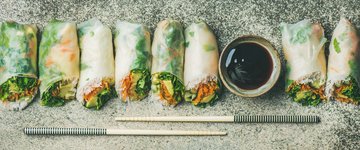 Asian Salad and Sesame Chicken Spring Roll