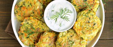 Crunchy Zucchini Fritters with Avocado Dill Dip