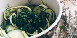 Zucchini Noodle Pesto Bowl (Cucumber Version)