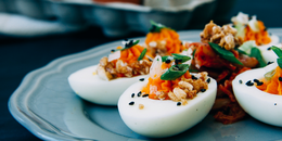 Miso Kimchi Deviled Eggs ( Keto )