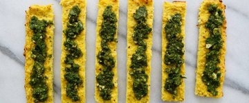 Golden Garlic Bread with Cashew Basil Pesto