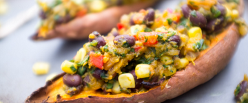 Black Bean Stuffed Sweet Potatoes with Hummus Dip