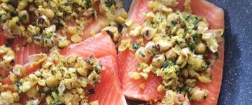 Lemon Herb Chickpea Crusted Salmon