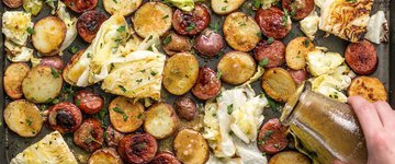 One Pan Roasted Kielbasa and Cabbage Dinner