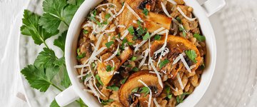 Risotto with Garlic Roasted Mushrooms and Arugula