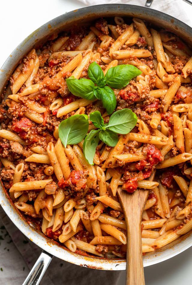 Impossible Meat Sauce and Chickpea Pasta