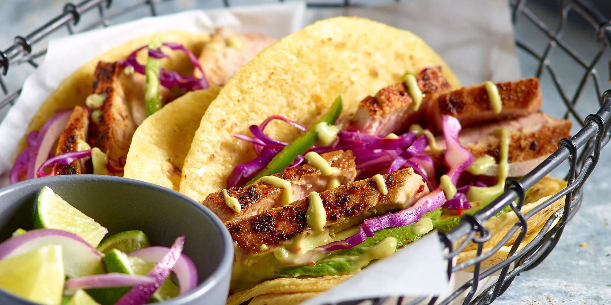 Ahi Tuna Tacos with Creamy Avocado Slaw