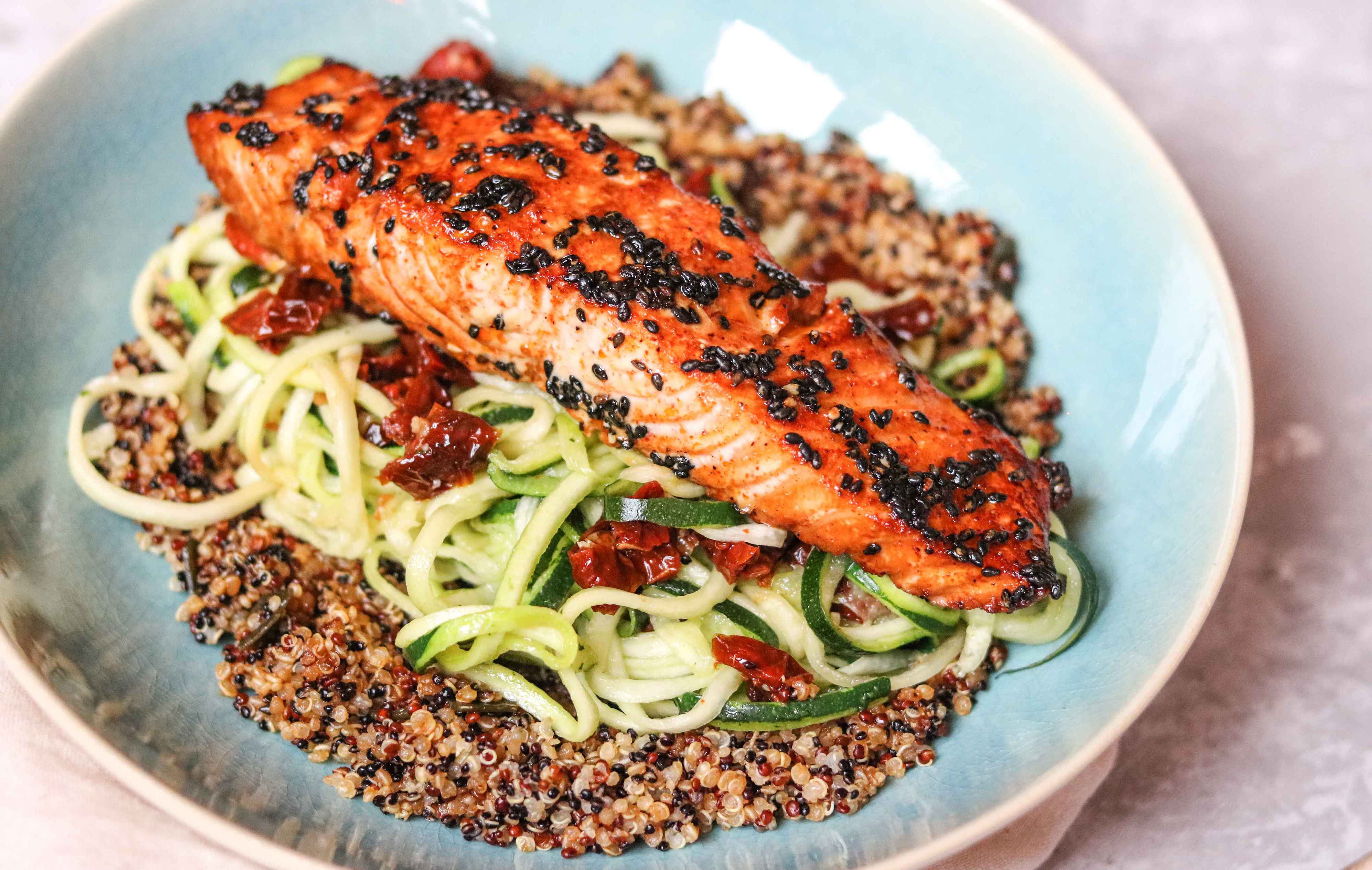 Baked Salmon with Zoodles & Quinoa