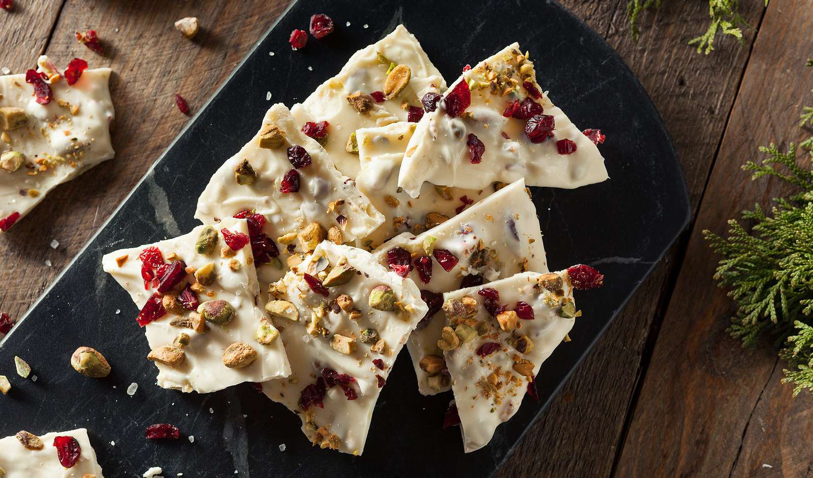 Cranberry Pistachio White Chocolate Bark