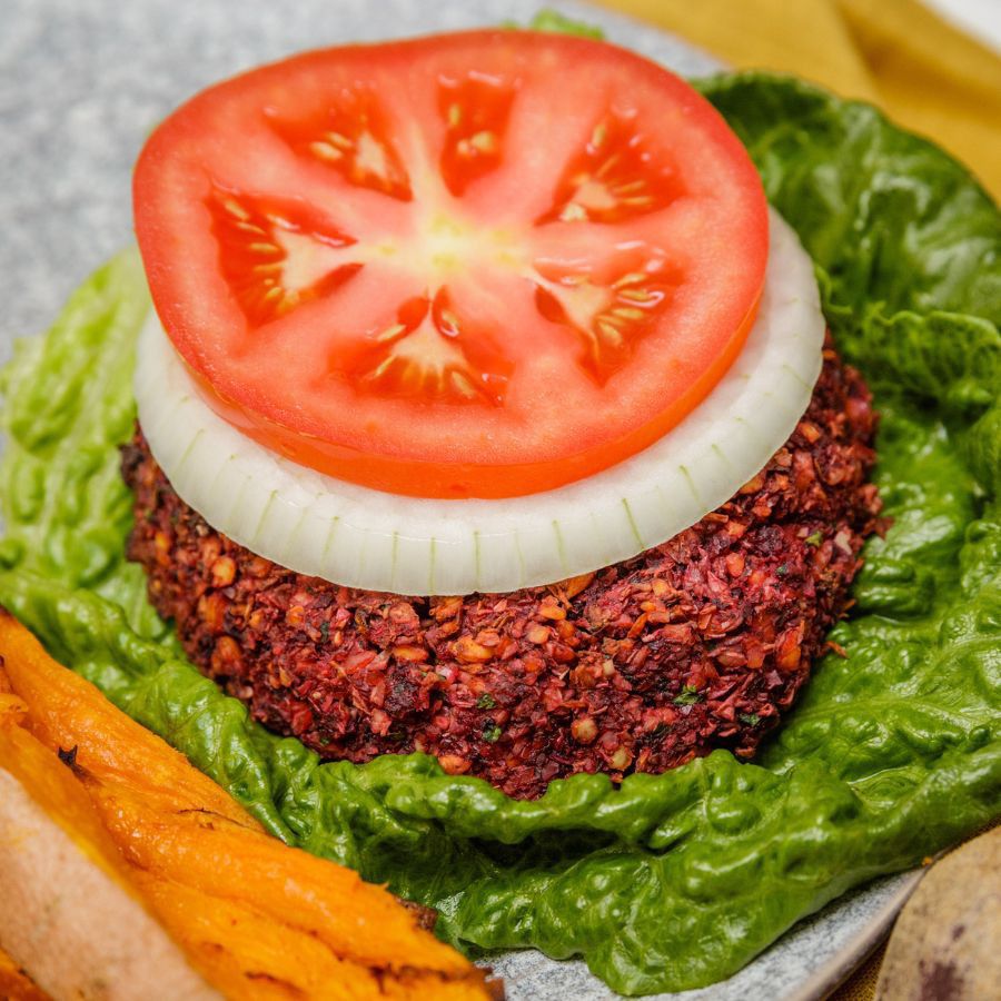 Lentil Burger with Sweet Potato Sticks