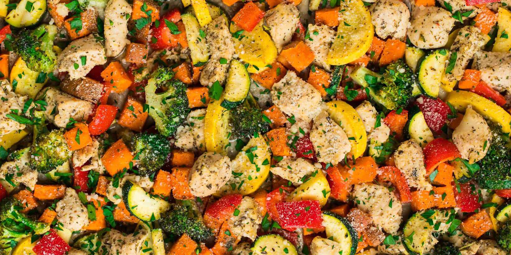 Sheet Pan Chicken And Rainbow Vegetables
